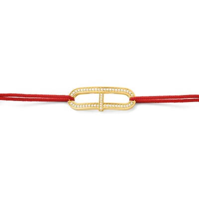 Bracelet cordon rouge, or jaune et diamants 0.19ct