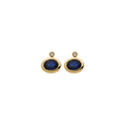 Boucles d'oreilles en or jaune, saphir et diamant
