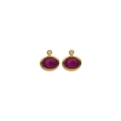 Boucles d'oreilles en or jaune, rubis et diamants