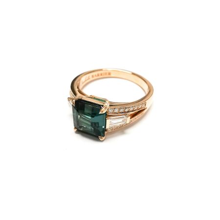 Bague Isabelle Barrier en or rose, tourmaline bleue et diamants, taille 55