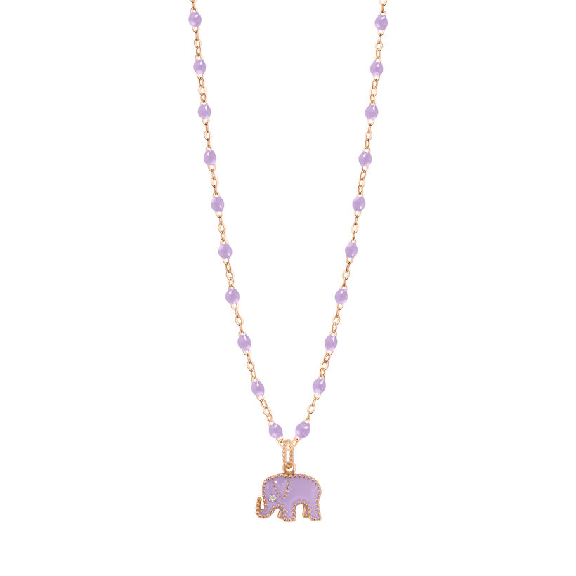 Pendentif Eléphants - AC by AC x Gigi Clozeau en or rose, résine parme et diamant