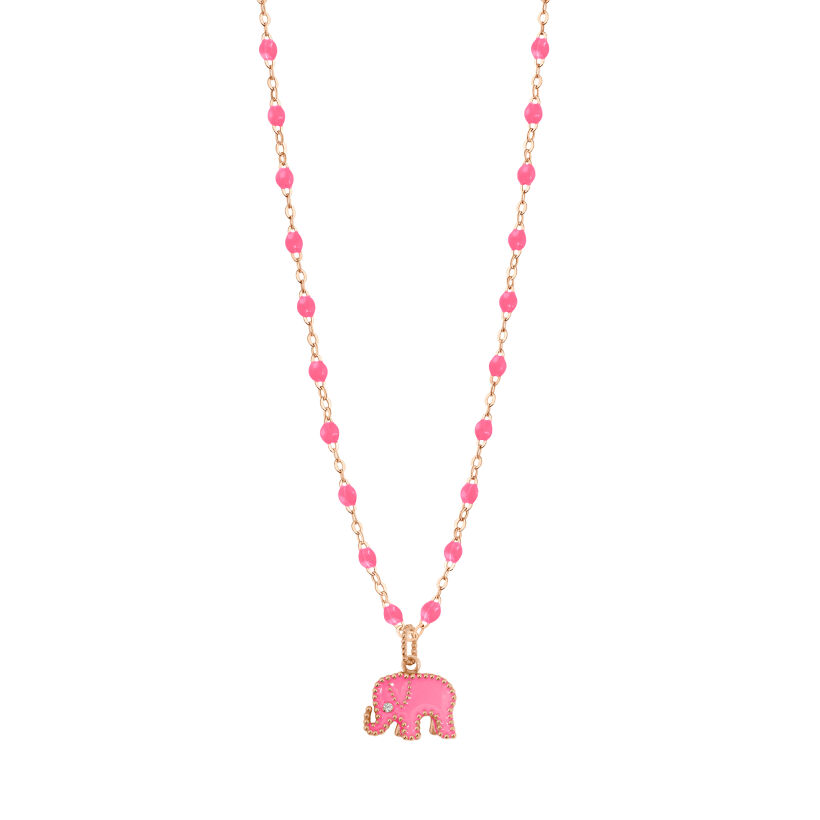 Pendentif Eléphants - AC by AC x Gigi Clozeau en or rose, résine rose et diamant