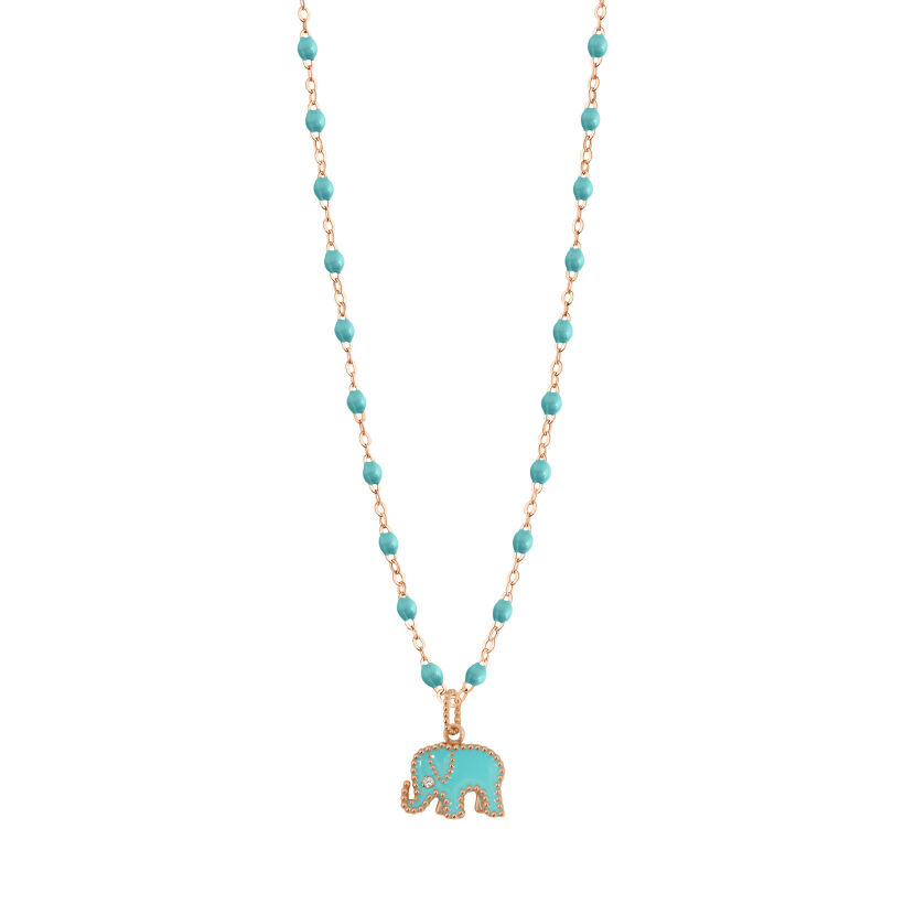 Pendentif Eléphants - AC by AC x Gigi Clozeau en or rose, résine turquoise et diamant