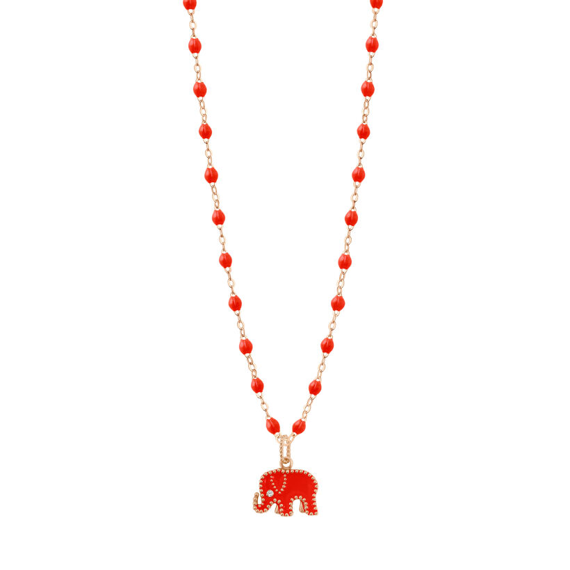 Pendentif Eléphants - AC by AC x Gigi Clozeau en or rose, résine corail et diamant