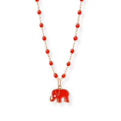 Pampille Eléphants corail en or rose et diamant