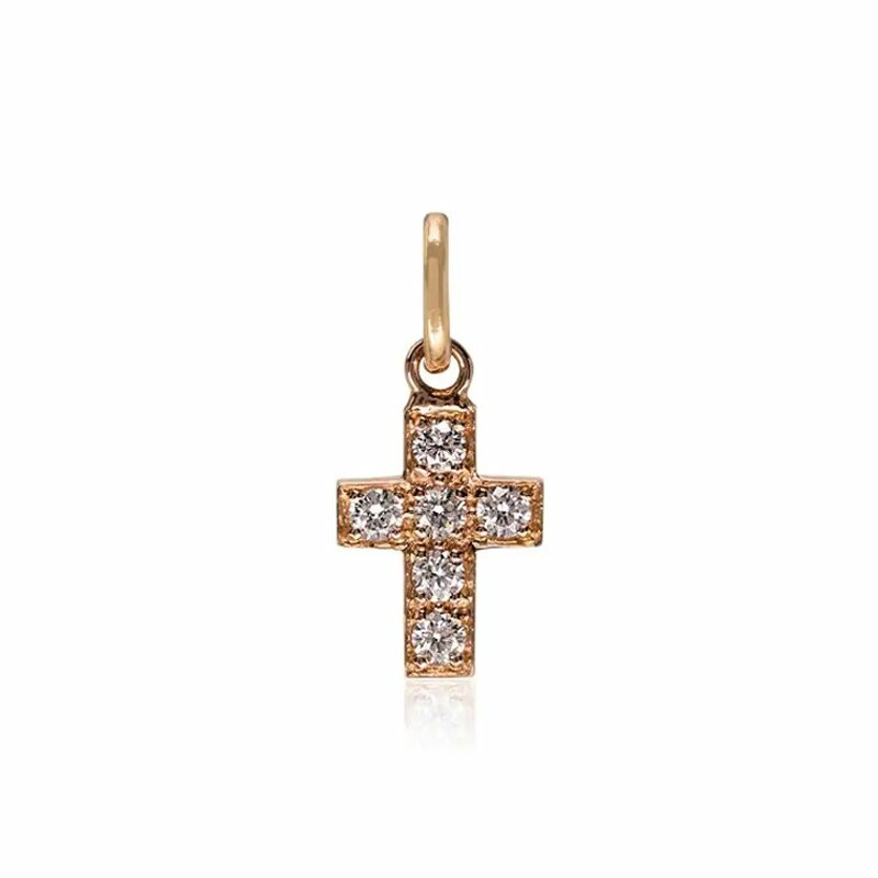 Pendentif Gigi Clozeau Croix en or rose et diamants