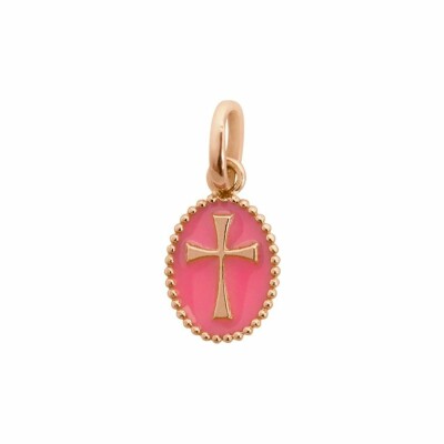 Pendentif Croix Gigi Clozeau en or rose et résine rose