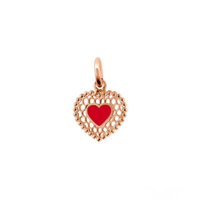 Pendentif Gigi Clozeau Coeur Dentelle en or rose et résine coquelicot