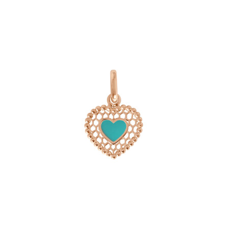 Pendentif Gigi Clozeau CÅ“ur Dentelle en or rose et résine turquoise vert