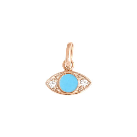 Pendentif Gigi Clozeau Eye en or rose, résine turquoise bleu et diamants