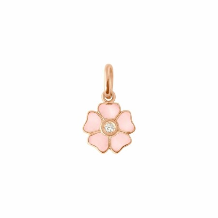 Pendentif Gigi Clozeau Fleur en or rose, diamant et résine rose bébé