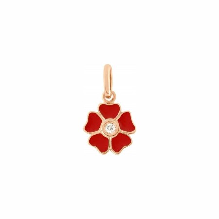 Pendentif Gigi Clozeau Fleur en or rose, diamant et résine coquelicot