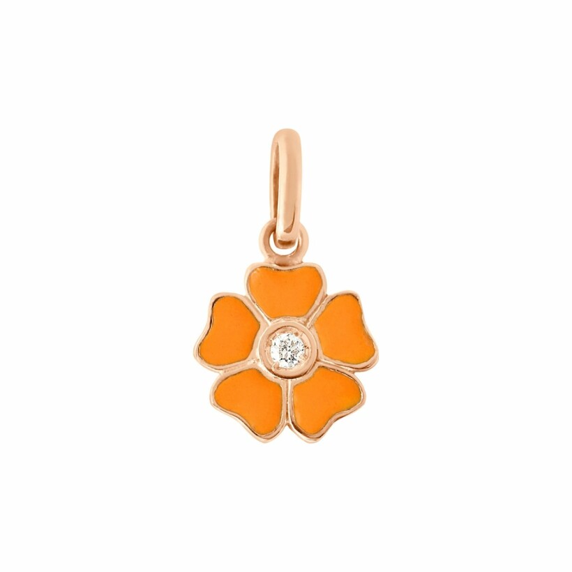 Pendentif Gigi Clozeau Fleur en or rose, diamants et résine mandarine