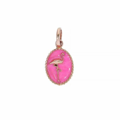 Pendentif Gigi Clozeau Flamant rose en or rose, résine et émail rose fluo