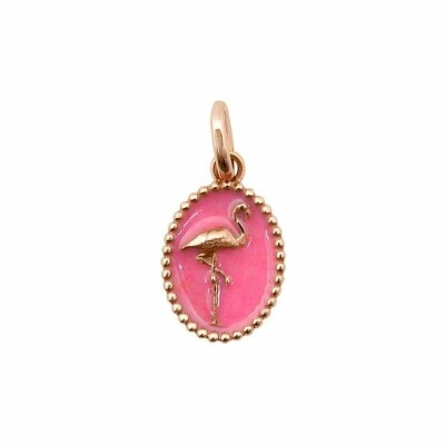 Pendentif Gigi Clozeau Flamand rose en or rose, résine et émail rose fluo