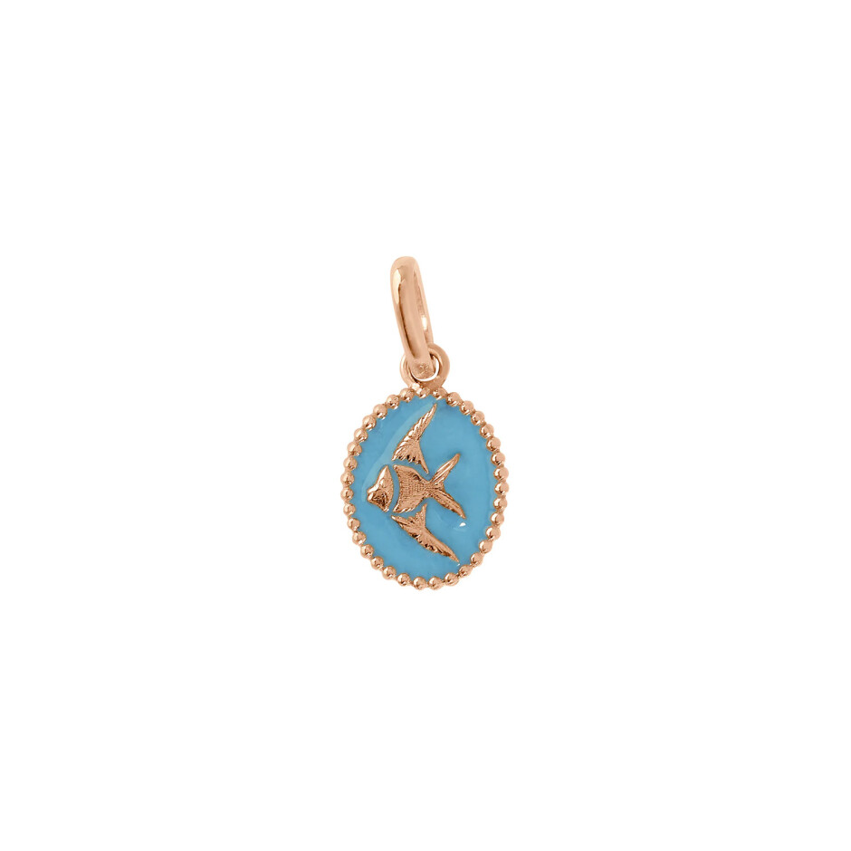 Pendentif Gigi Clozeau Poisson Ange en or rose et résine turquoise bleu