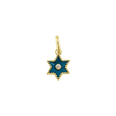 Pendentif Gigi Clozeau Etoile Star en or jaune, résine jungle et diamants