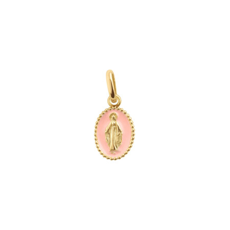 Pendentif Gigi Clozeau Madone en or jaune et résine rose bébé