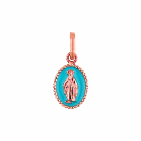 Pendentif Gigi Clozeau Madone en or rose, résine turquoise vert émaillée