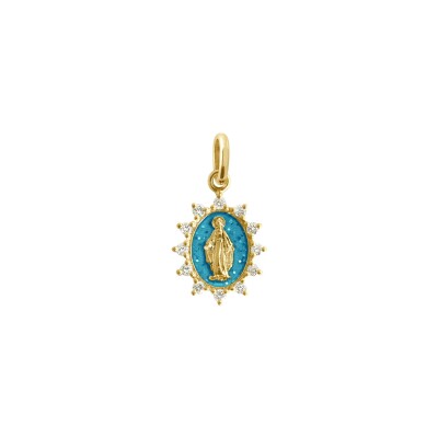 Pendentif Gigi Clozeau Madone en or jaune, résine azur et diamants