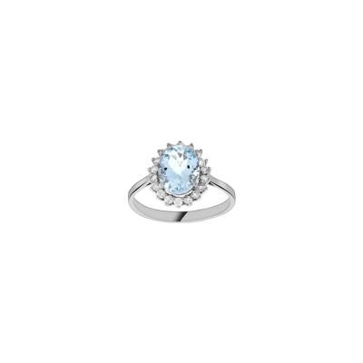 Bague en or blanc, diamant et aigue-marine