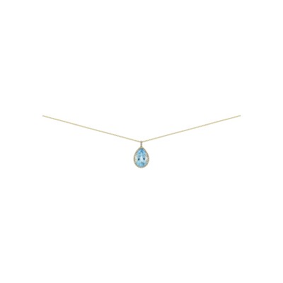 Collier en or jaune, diamant et topaze bleue, 45cm