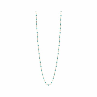 Collier Sautoir Gigi Clozeau en or rose et résine turquoise vert, taille 86cm