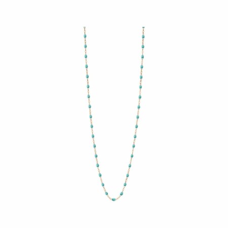 Collier Sautoir Gigi Clozeau en or rose et résine turquoise vert, taille 86cm