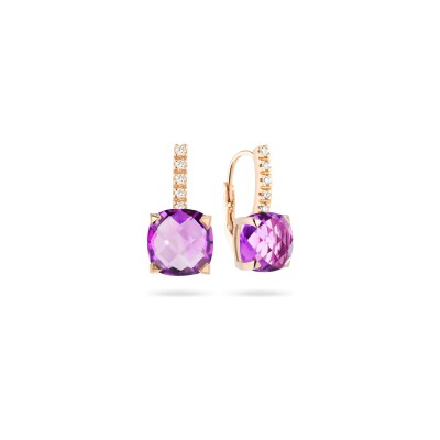 Boucles d'oreilles Dormeuses Cesare Pompanon Poppy Blue en or rose, diamants et améthyste, petit modèle