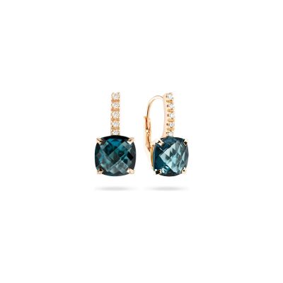 Boucles d'oreilles Dormeuses Cesare Pompanon Poppy Blue en or rose, diamants et topaze london blue, petit modèle