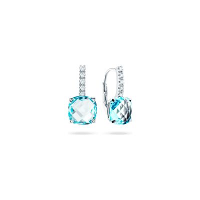 Boucles d'oreilles Dormeuses Cesare Pompanon Poppy Blue en or blanc, diamants et topaze sky blue, petit modèle