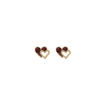 Boucles d'oreilles cœurs en or jaune et laque