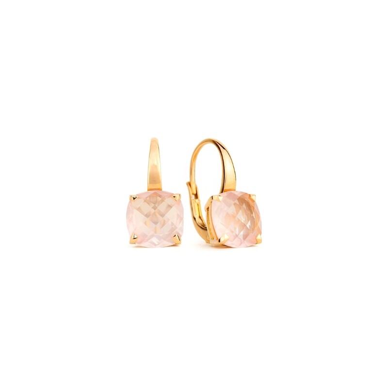 Boucles d'oreilles Cesare Pompanon Poppy Blue petit modèle en or rose et quartz rose