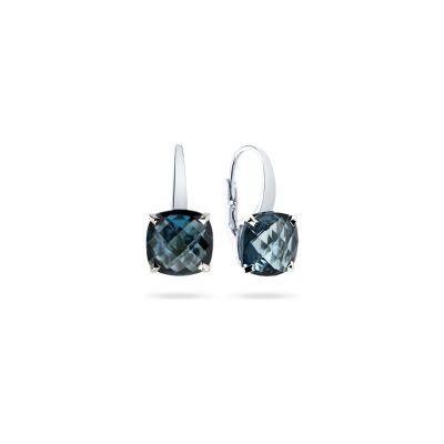 Boucles d'oreilles Dormeuses Cesare Pompanon Poppy Blue en or blanc et topaze london blue, petit modèle