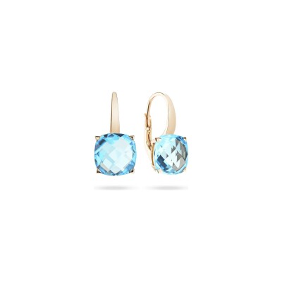 Boucles d'oreilles Dormeuses Cesare Pompanon Poppy Blue en or rose et topaze swiss blue, petit modèle