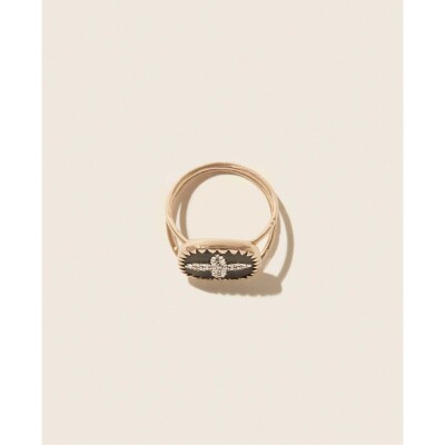 Bague Pascale Monvoisin Bowie N°2 en or jaune 9 carats, argent, résine et diamant - Noir