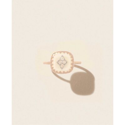 Bague Pascale Monvoisin Pierrot en or rose, résine et diamant - Blanc