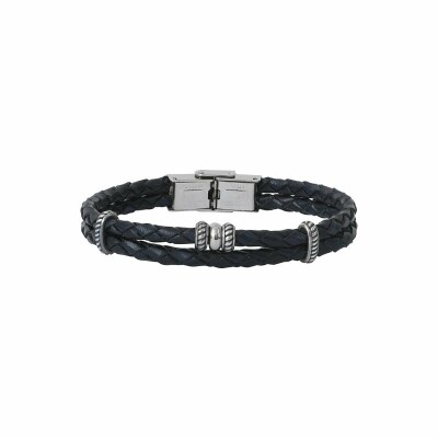 Bracelet Elden Paris en acier double cuir tresse et motif