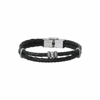 Bracelet Elden Paris en acier double cuir tresse et motif