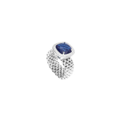 Bague Clio Blue en argent, cristal et oxyde de zirconium