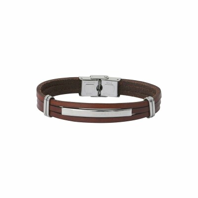 Bracelet Elden Paris acier et triple lanières en cuir