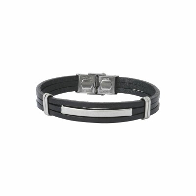 Bracelet Elden Paris acier et triple lanières en cuir