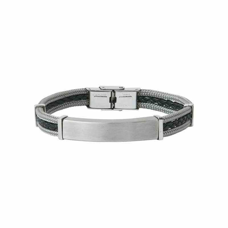 Bracelet Elden Paris Ivar Plaque en acier, cuir et cordon