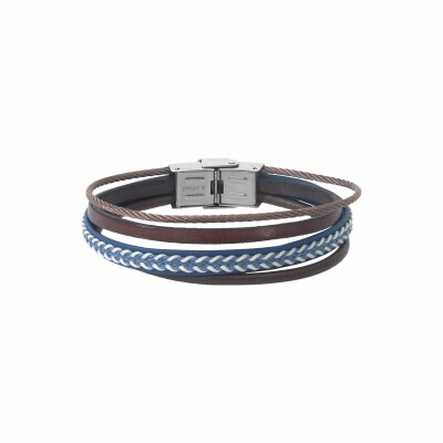 Bracelet Elden Paris acier et cuir multi-fils