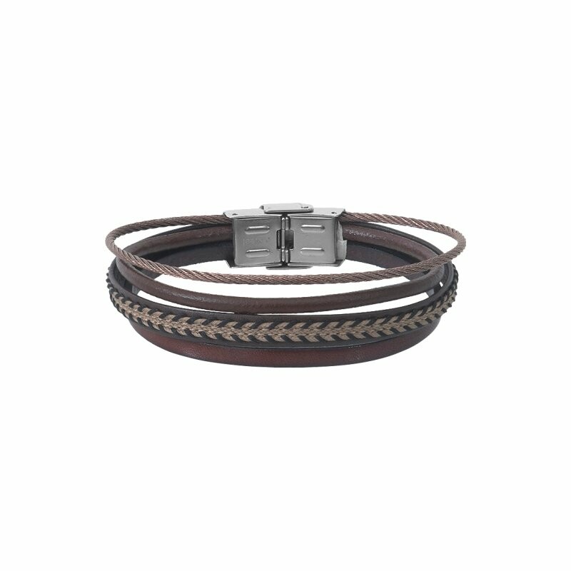 Bracelet Elden Paris acier et cuir multi-fils