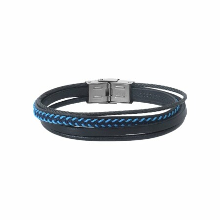 Bracelet Elden Paris acier et cuir multi-fils