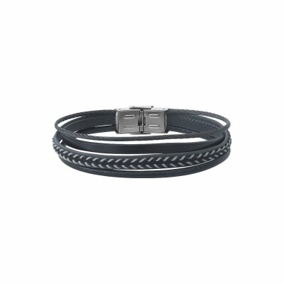 Bracelet Elden Paris acier et cuir multi-fils