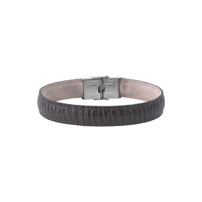 Bracelet Elden Paris en acier et cuir couleur effet requin