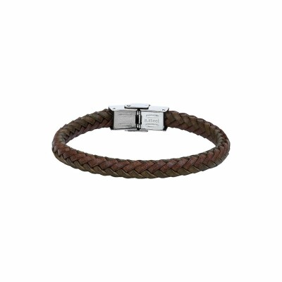 Bracelet Elden Paris acier et cuir tresse bicolore