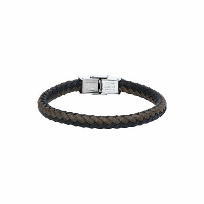 Bracelet Elden Paris acier et cuir tresse bicolore